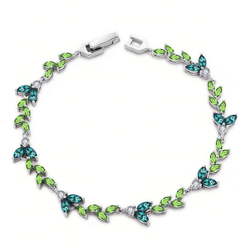 Women s Willow Leaf Zircon Bracelet - Copper Plated with White Gold, Elegant High-End Fashion Jewelry