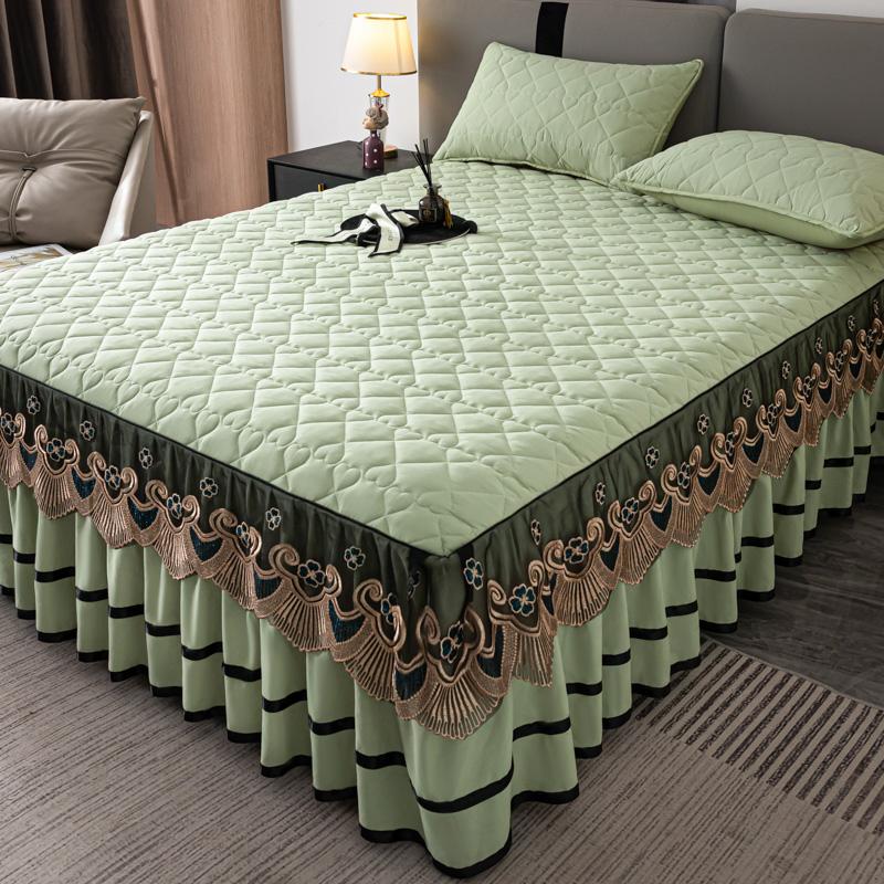 1pc Lace Bed Skirt Solid Color Mattress Cover Quilted Bedspread tagesdecke Ruffles Bed Covers with Elastic Band (No Pillowcase)