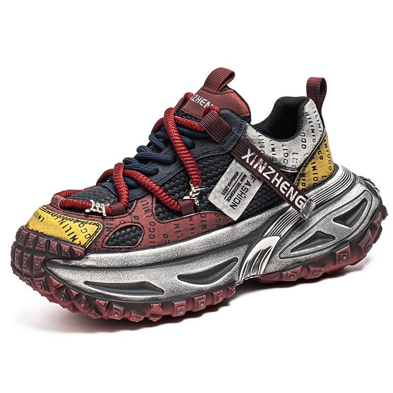 Men's Light Luxury Mesh Sports Shoes: Non-Slip, Breathable, Thick Sole, Height-Increasing, Autumn/Winter Casual Running Dad Shoes.