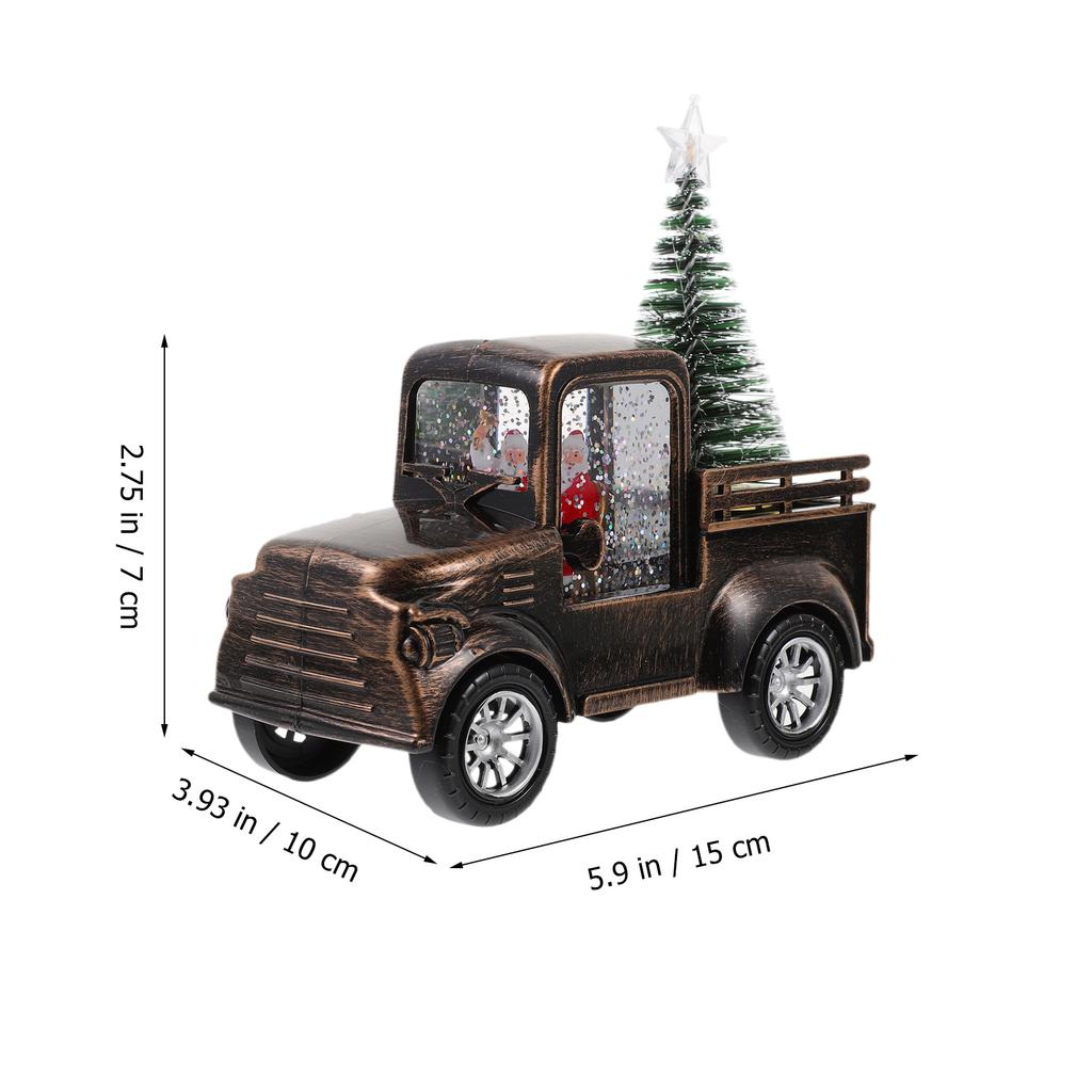 Mini Santa Claus Driving Tractor with Christmas Tree Operated Light Up Tabletop Scene Prop for Holiday Home Office Decor