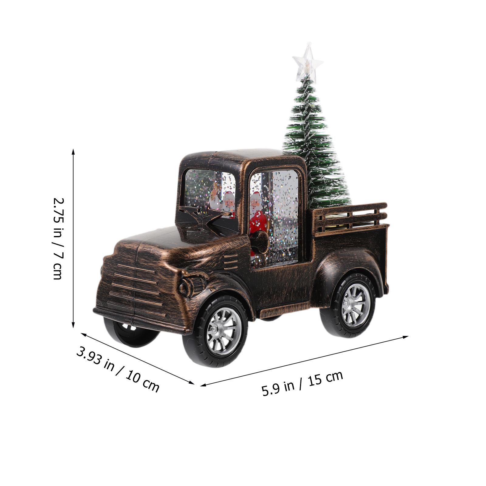 Mini Santa Claus Driving Tractor with Christmas Tree Operated Light Up Tabletop Scene Prop for Holiday Home Office Decor