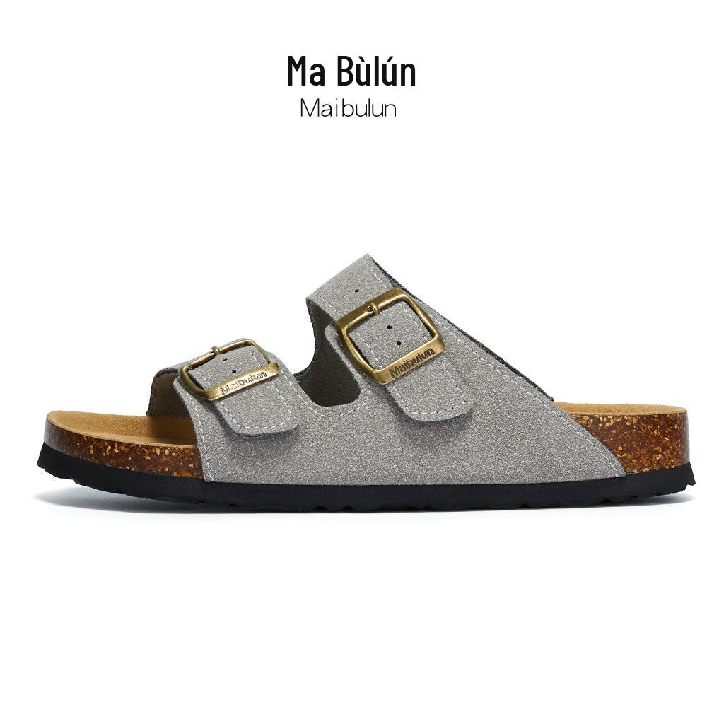 Maibulun Unisex Kork Anti-Rutsch Hausschuhe - Mattes Leder, Einzelner Riemen, Trendige Sommer Strand- & Hauskleidung