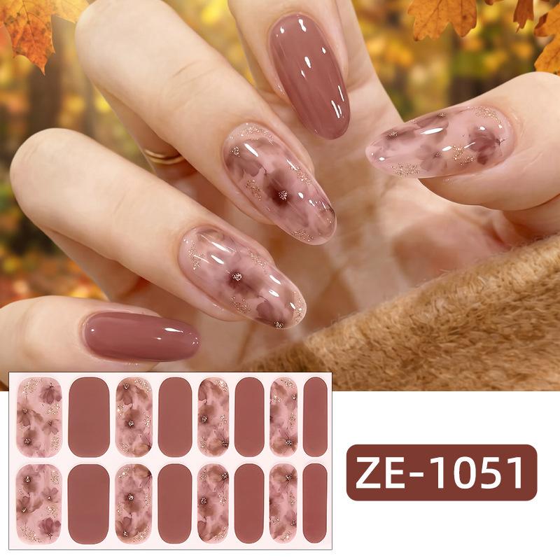 New Maple Leaf Pink Hot Stamped Gold Nail Stickers 3D Ombre Grass Fresh Style Nail Stickers