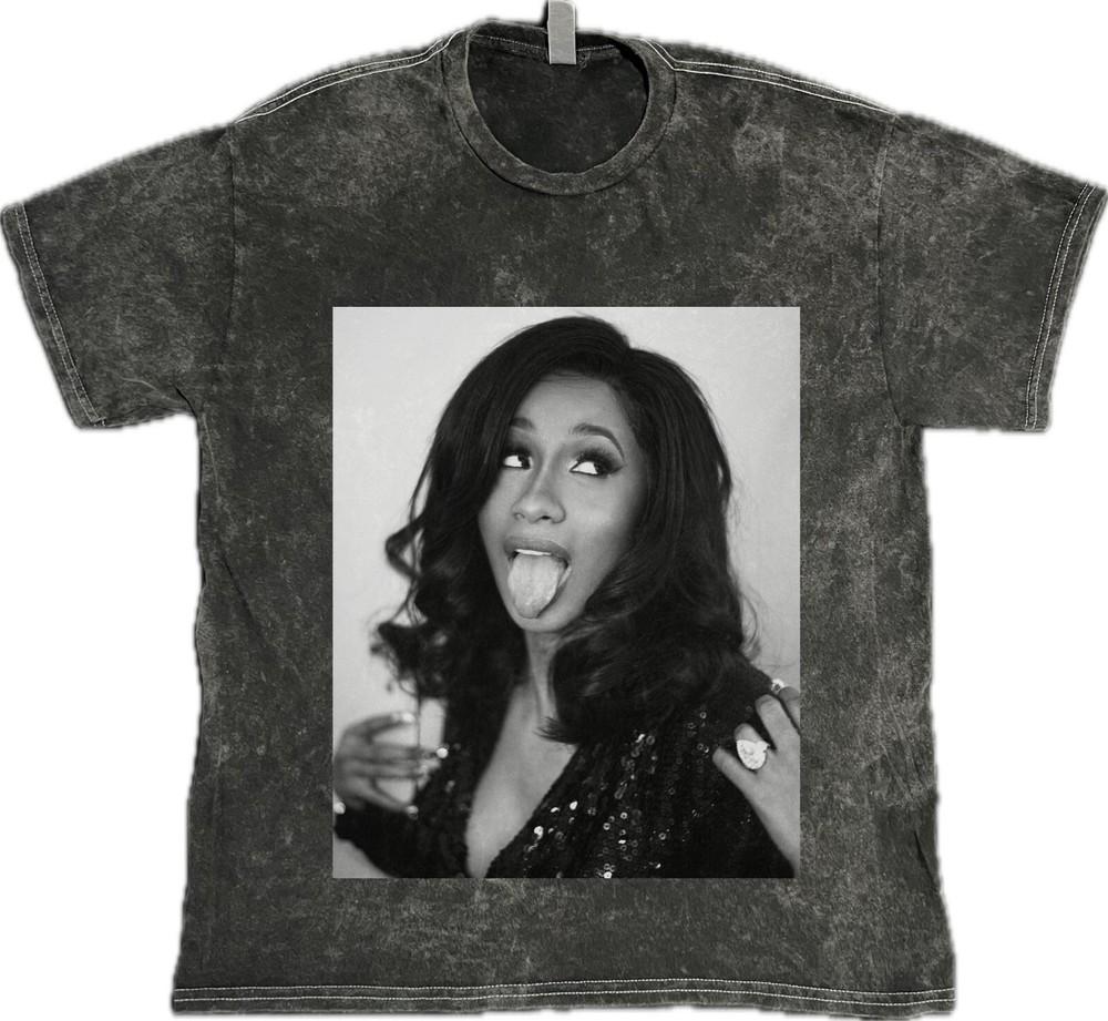 

Cardi B Tongue on Hip Hop Rap on 100% Cotton Vintage Washed Tee Unisex T-Shirt L