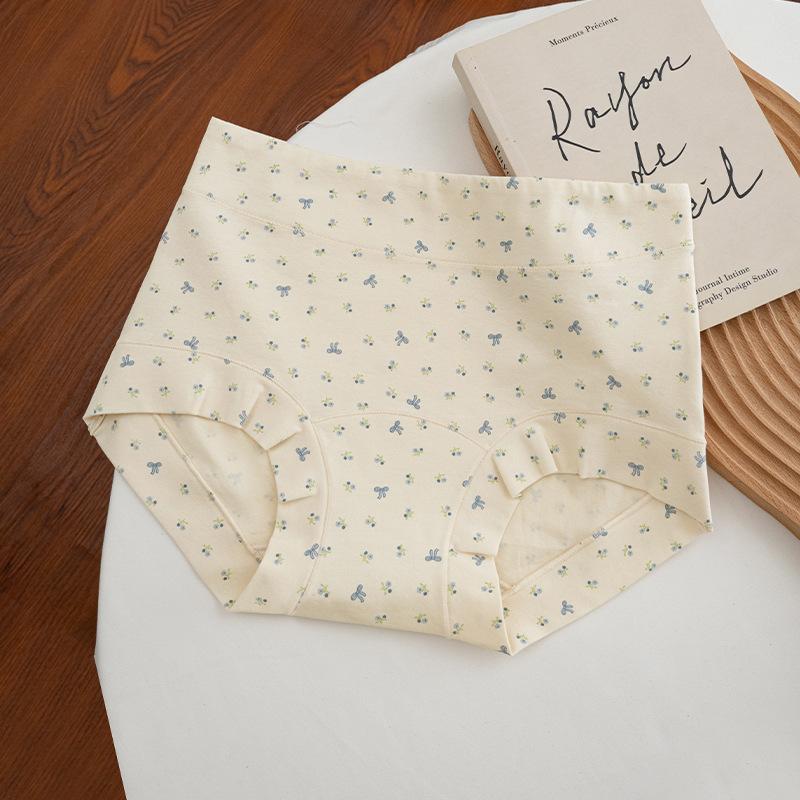 Women's Spring and Autumn New Pure Cotton Flower 10A Antibacterial Extension Crotch No Trace Briefs