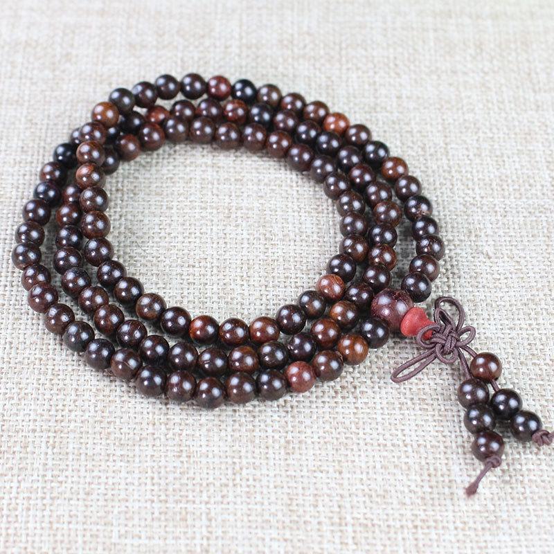 Golden Sandalwood Buddhist Prayer Beads Bracelet - 108 Beads, Wooden Wenwan Ornaments for Men, Women, Couples
