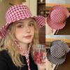 Fashion Vintage Bucket Hats Sweet Lace-up Plaids Versatile Fisherman's Hat Big Brim Sun Protection Sun Hat Summer