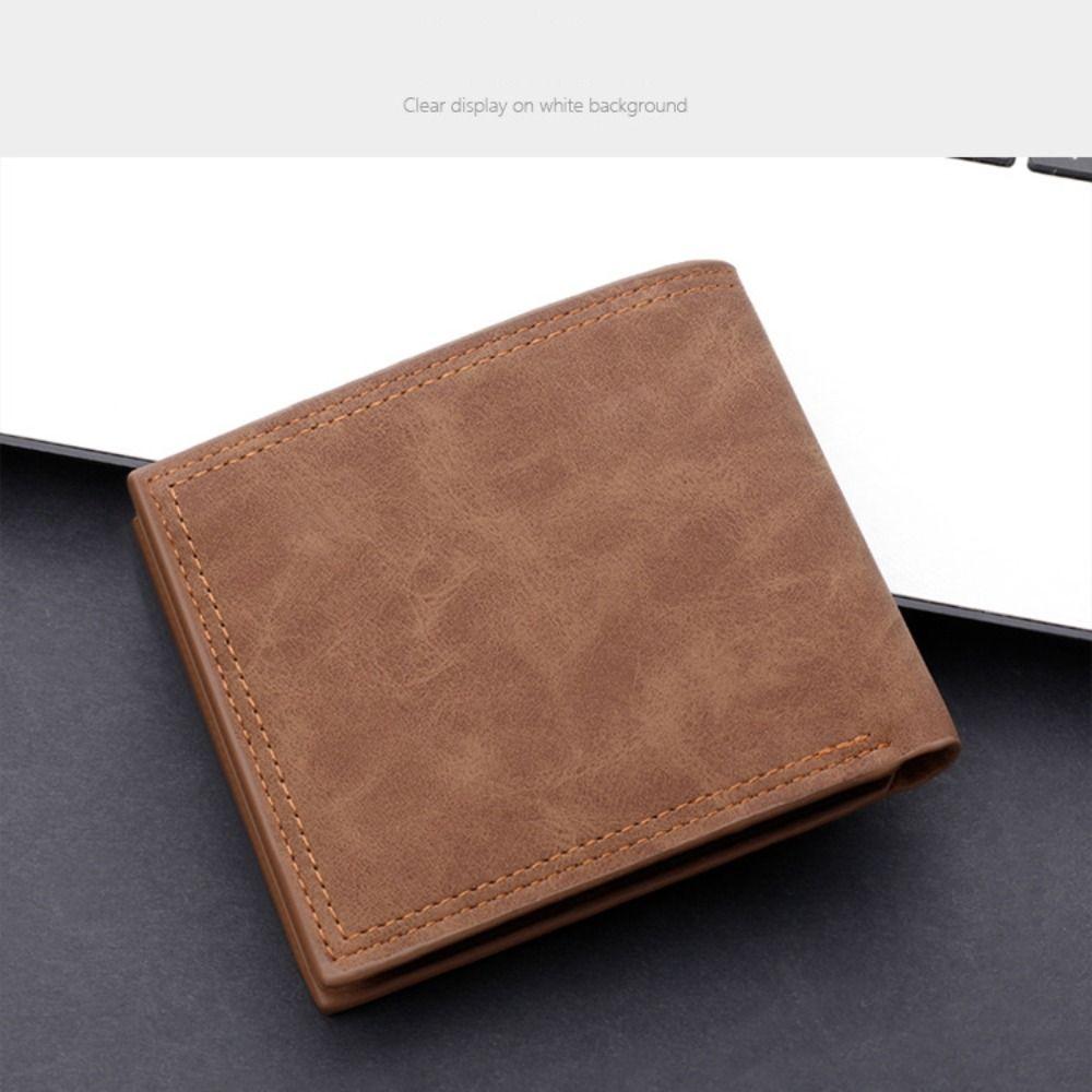 Minimalist PU Leather Men's Short Wallet Black Coffee Two-fold Retro Coin Purse Large Capacity ID Card Holder Men Women