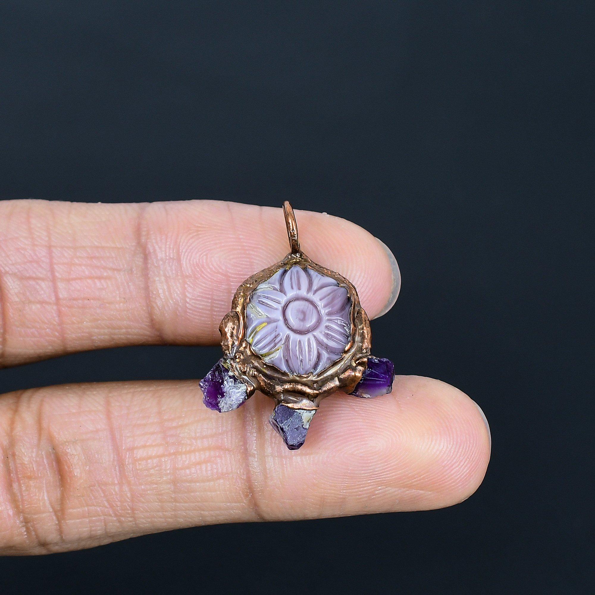 

Carved Sage Amethyst Electroformed Pendant, Handmade Gemstone Pendant Jewelry, Gifts For Wife Brand New Pendant 2.55 Inches