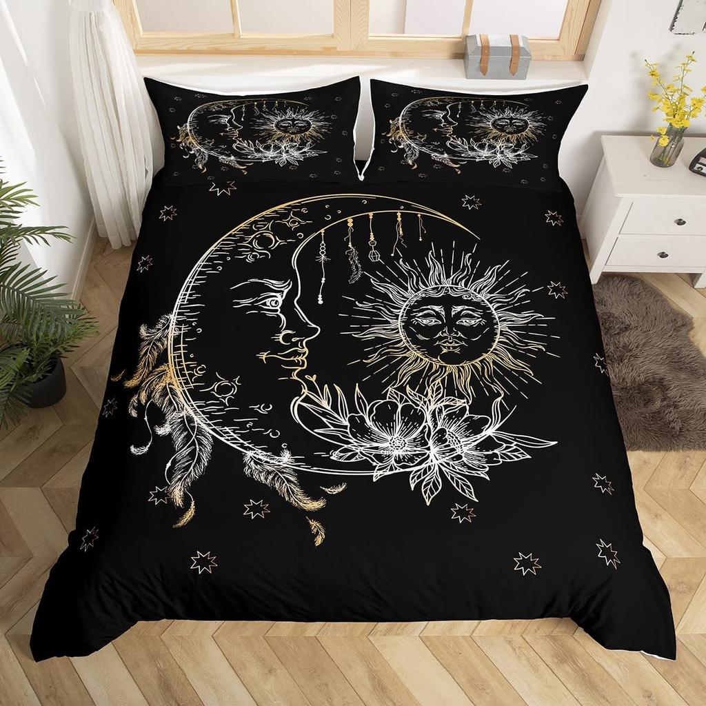 Bohemian Golden Moon Sun Print Duvet Set Bedding Kit