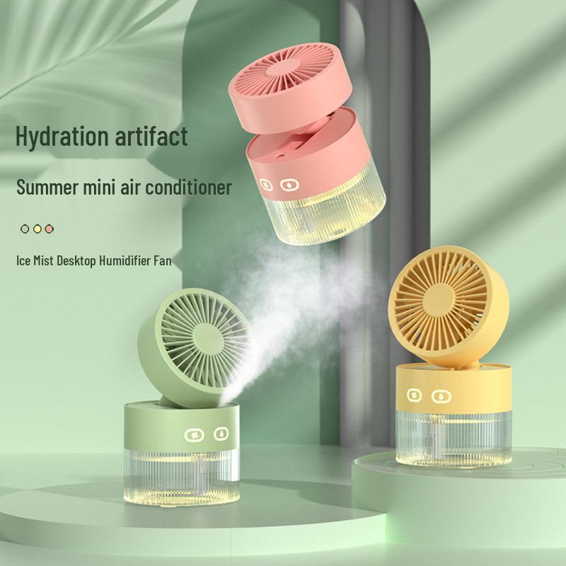 Water-cooled USB Mini Desktop Fan with Turbine, Foldable Design & Humidifier Spray.