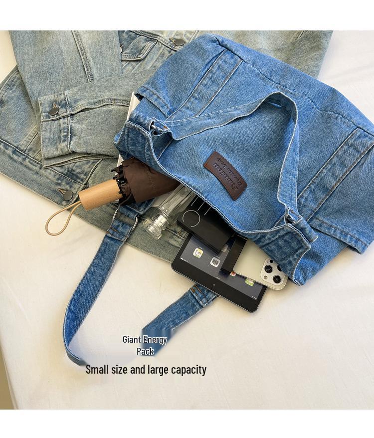 Women's Large Capacity Japanese Style Casual Denim Tote Bag