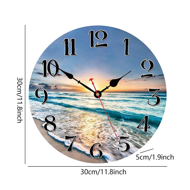1pc Stylish And Silent Beach Blue Wall Clock For Your Kitchen Battery Not Included Home Decor Parts Accessories