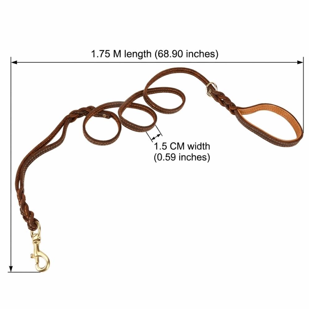 Double Handle Leather Dog Leash Genuine Cowhide Brass Hook Dog Rope German Shepherd