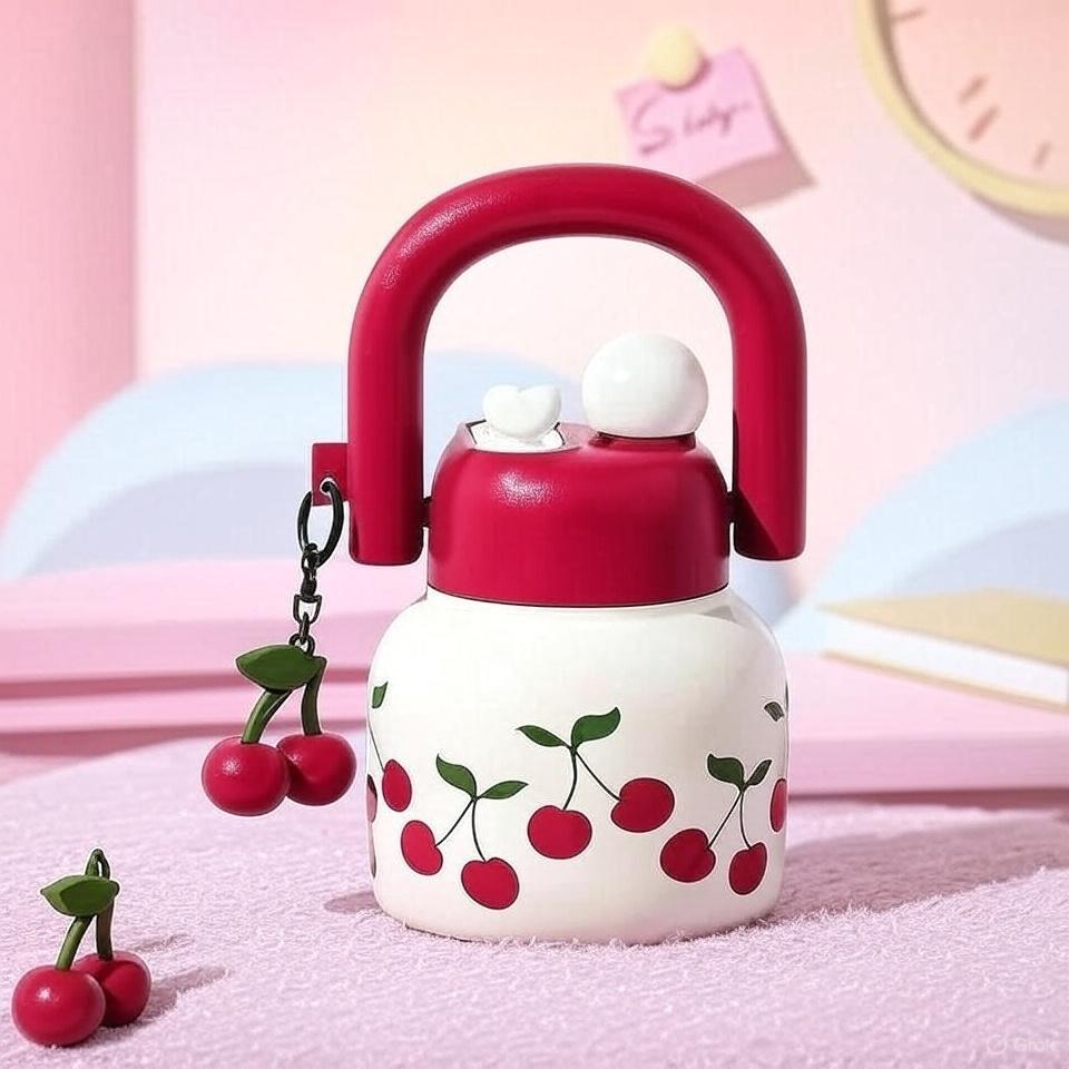 

800ML Cute Water Bottle with Decoration, Dual Straws Design, Anti-Lipstick Stain, Detachable Travel Strap, Suitable for Girls 0.8L светло-желтого