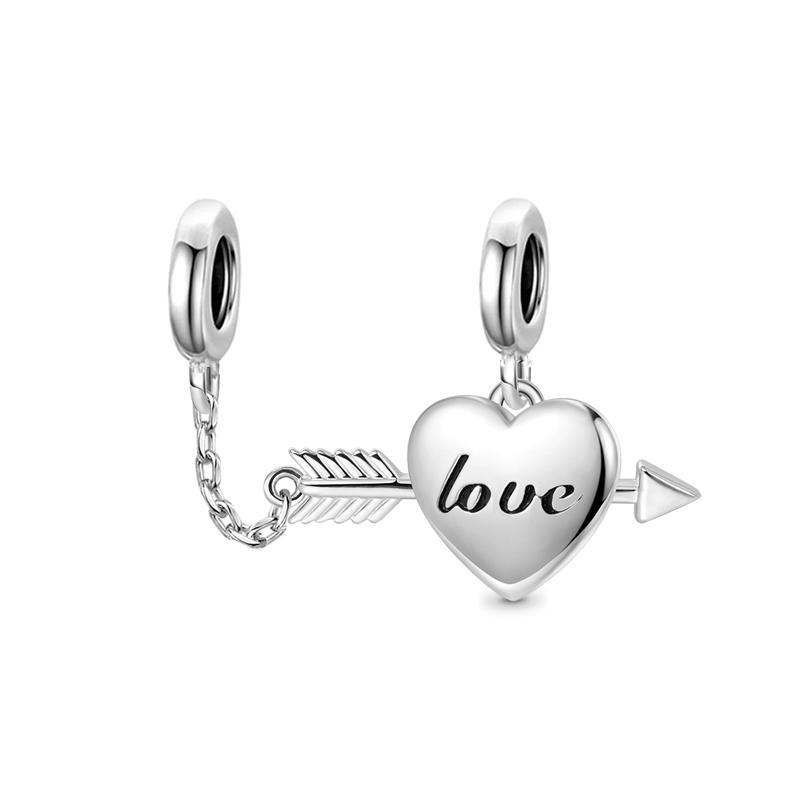 New 925 Silver Pink Heart Envelope Pendant Bead Charm Bracelet Necklace Jewelry Accessories for Women Girls