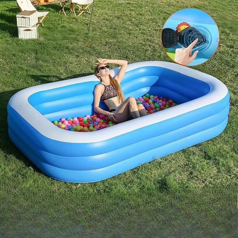 1Pcs Large Rectangle Inflatable Pvc Baby Pool, Portable Family Swimming Tub, Suitable For Kids And Adults Fast Delivery