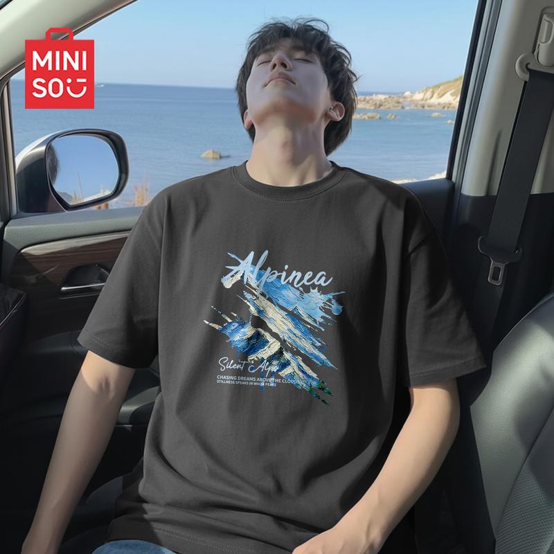 MINISO Men s Casual Retro Pure Cotton Short Sleeve T-Shirt L