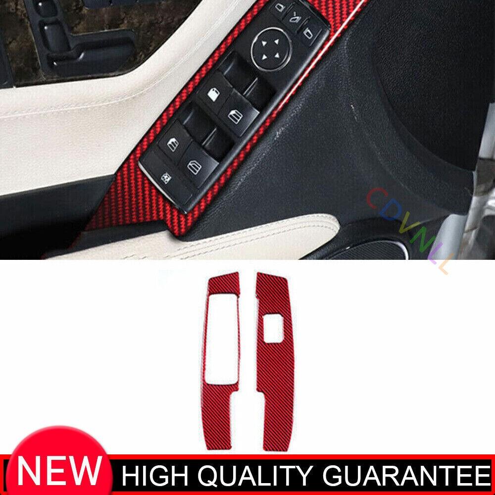 For Benz C-Class 07-14 Real Red Carbon Fiber Door Window Switch Lift Cover Trim