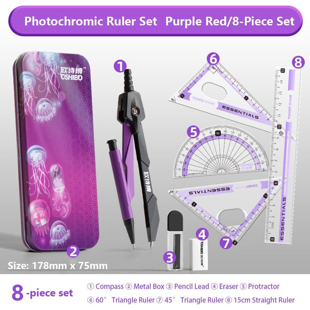 

9PCS/Set Propelling Pencil Stationery Ruler Set Plastic Measuring Ruler Protractor Students 03 Purple L фіолетовий