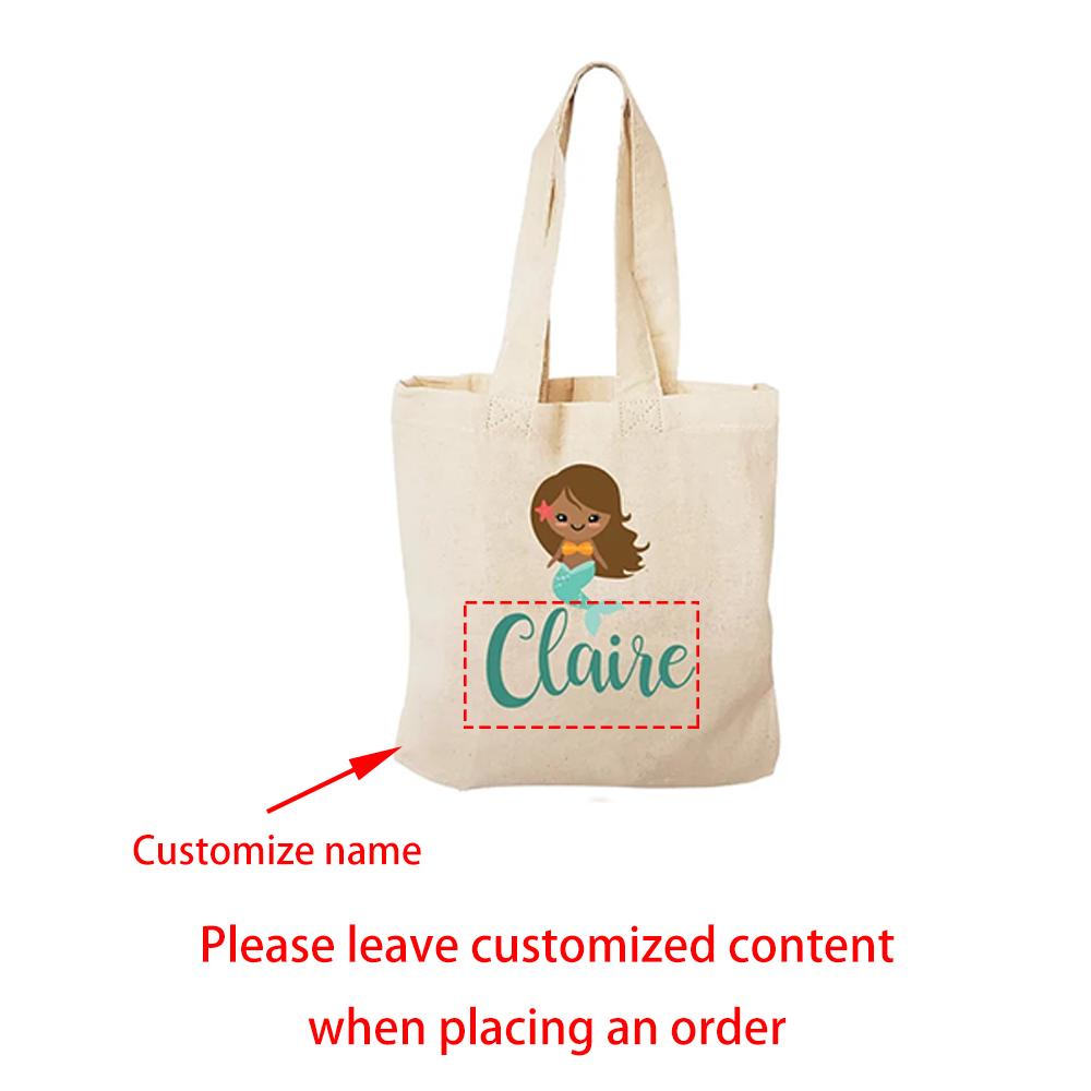 Custom Mermaid Treat Tote Bags Canvas Favor Bag Mermaid Theme Party Decoration Supplies Back To School Birthday Baby Shower Gift