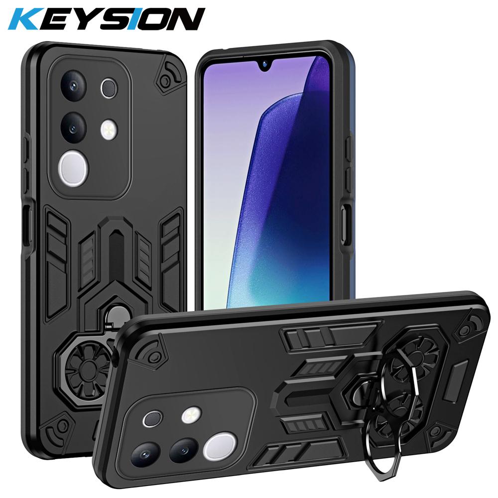 

KEYSION Противоударный бронированный чехол для VIVO Y29 4G Мягкий силикон+ПК Металлическое кольцо-подставка Задняя крышка для телефона для IQOO Z10X 5G for IQOO Z10X чёрный