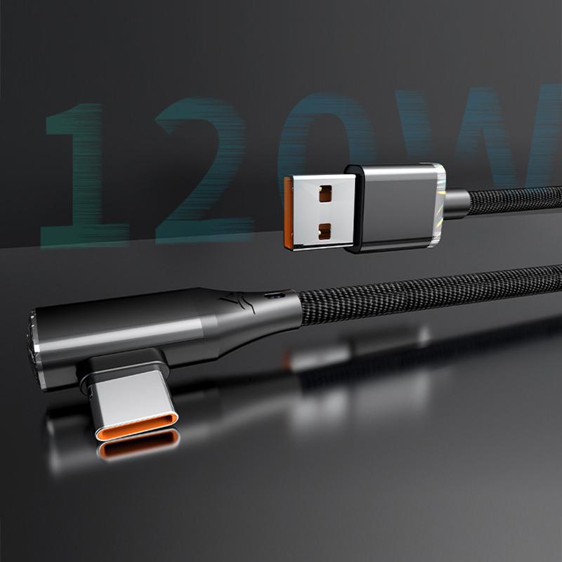 90 Degree Elbow Type-C Cable Pd 120W Fast Charging Type C Cable For Iphone 15 Pro Max Samsung Xiaomi Huawei Charger Data Cord