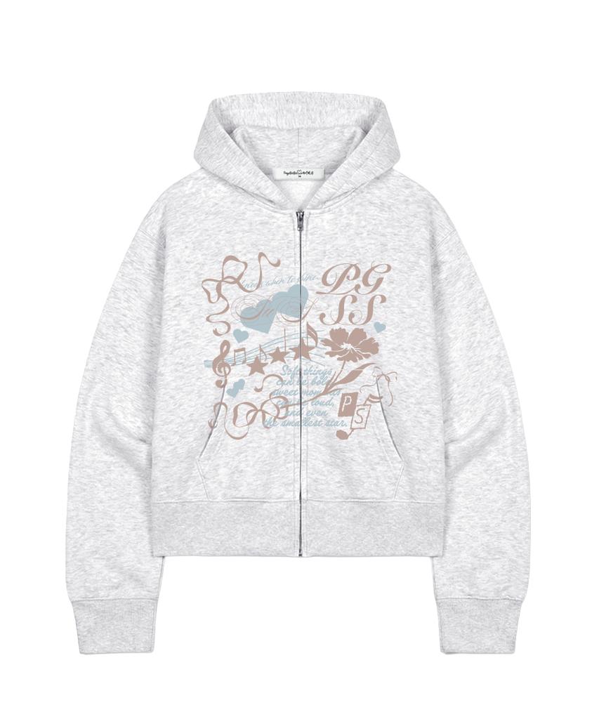 Pages Is Ii Lovely Melody Print Standard Fit Two-Way Zip-Up Hoodie [2 Colors]