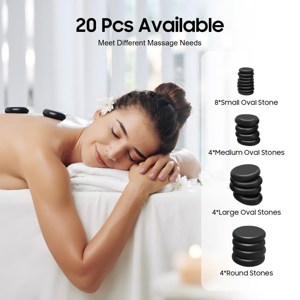 Professional Basalt Hot Stone Therapy Kit with Heater for Massage, Gua Sha, Relaxation, Pain Relief