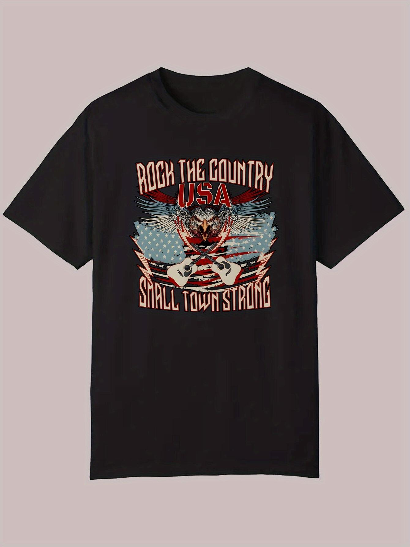 Patriotic Eagle & American Flag Graphic T-shirt - Rock the Country USA Slogan XL