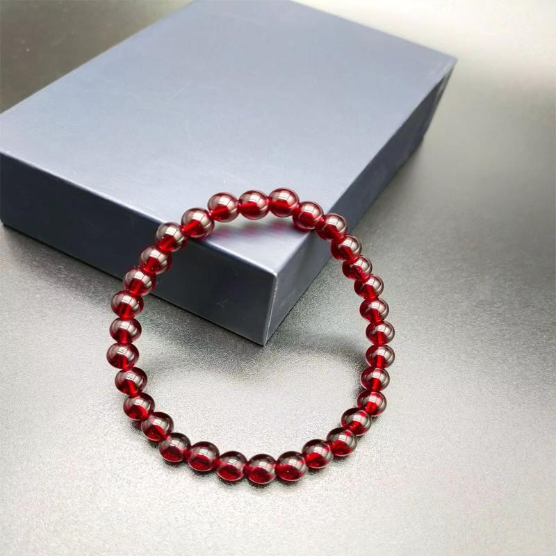 Bracciale Elasticizzato In Granato Con Pietre Naturali - Gioiello Energetico Uomo E Donna, Idea Regalo Benessere, Taglia Unica (16-19 Cm)