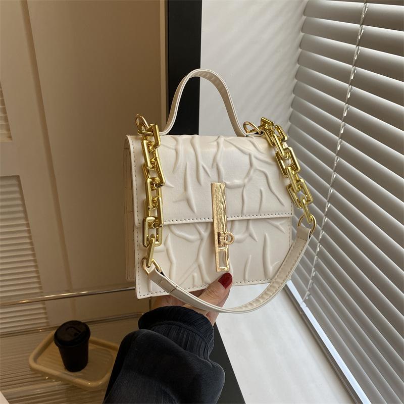 Beautiful Chain Small Square Bag New Embossed Bag Women's Fashion Simple Shoulder Bag Casual Commuter Armpit Bag Women's Bag