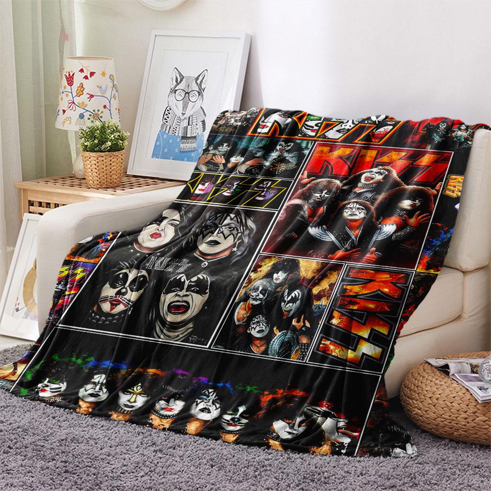 KISS rock band printing Flannel Blanket Bedroom Sofa Camping Warm blanket Gifts for family and friends-MJ002