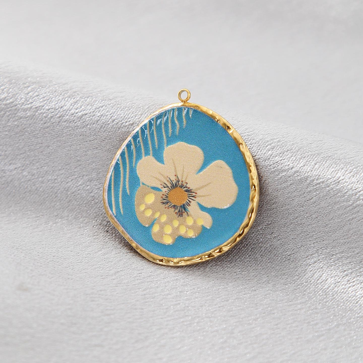 

Stainless Steel Retro Cloisonné Flower Pendant Charm Jewelry Accessory