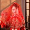 Lace Chinese Wedding Gowns Short Xiuhe Dress Veil Exquisite Gold Embroidery Red Bridal Veil  Party