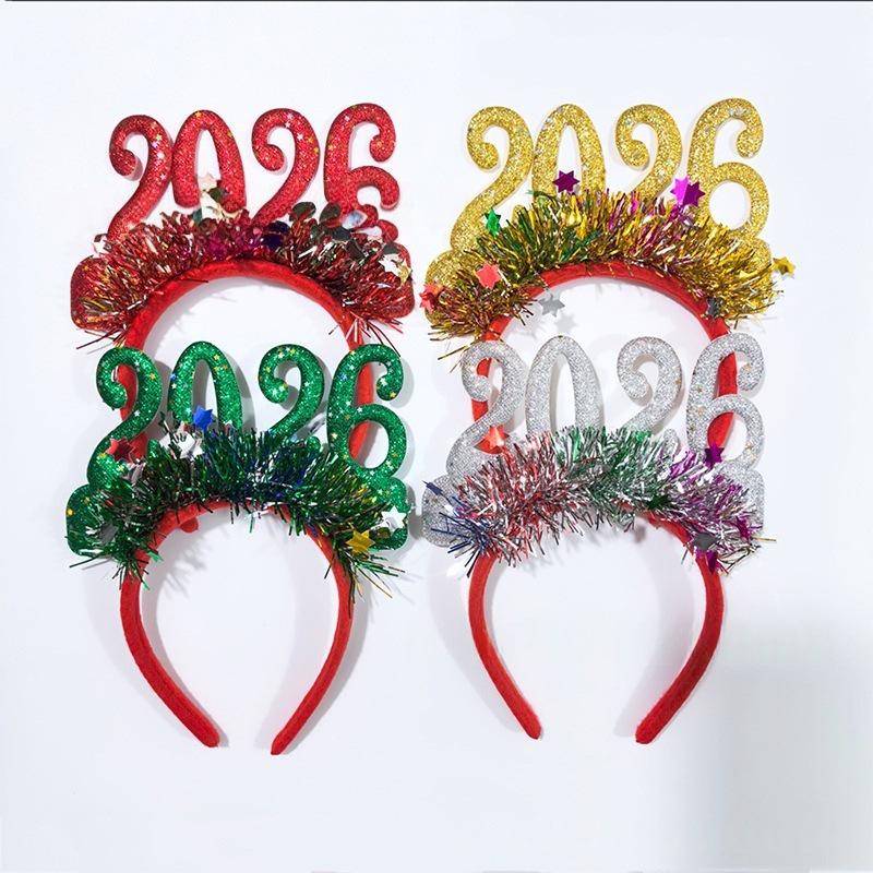 2026 Glitter Number Headband for New Year and Christmas Celebrations Green Glitter 2026 Headband
