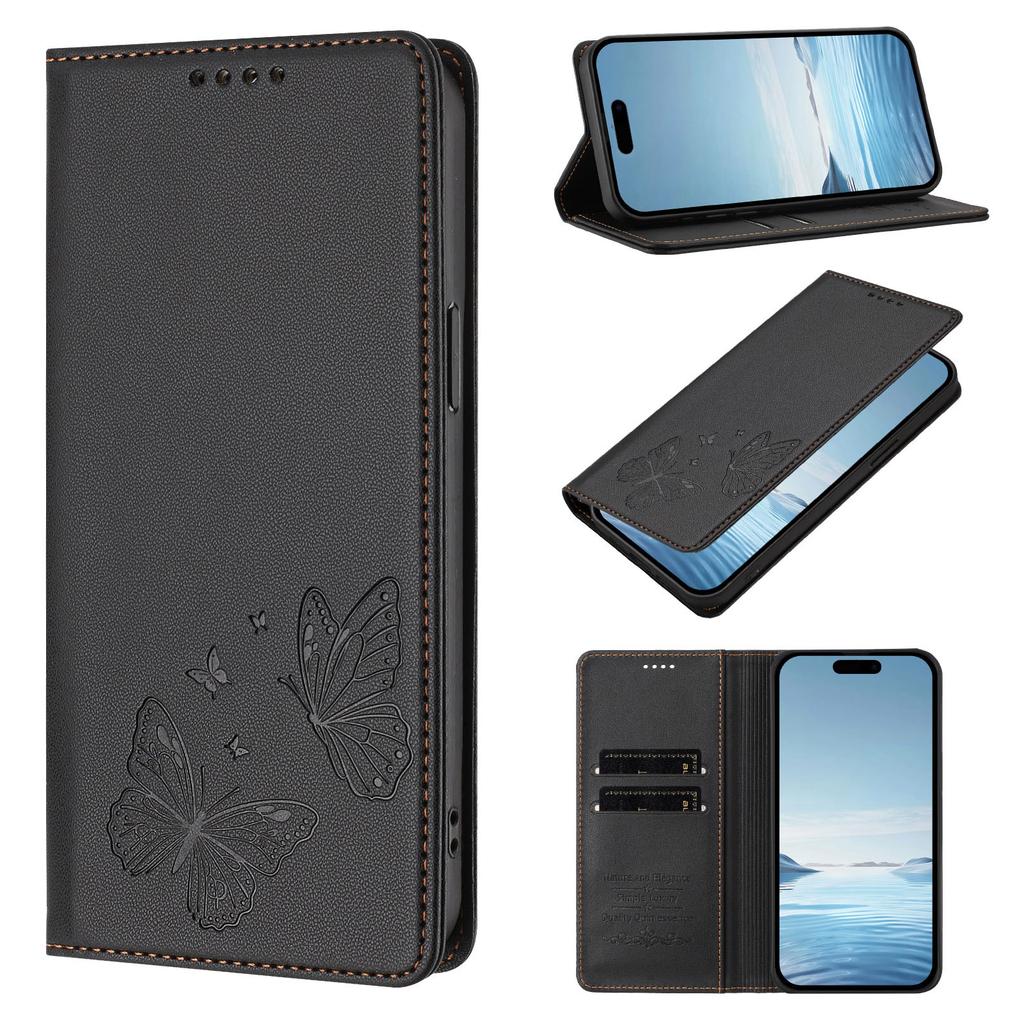 Fashion Butterfly Embossed Leather Wallet Card Solt Case For iPhone 17 Pro Max 16 Plus 15 14 13 12 11 Book Shockproof RFID Cover