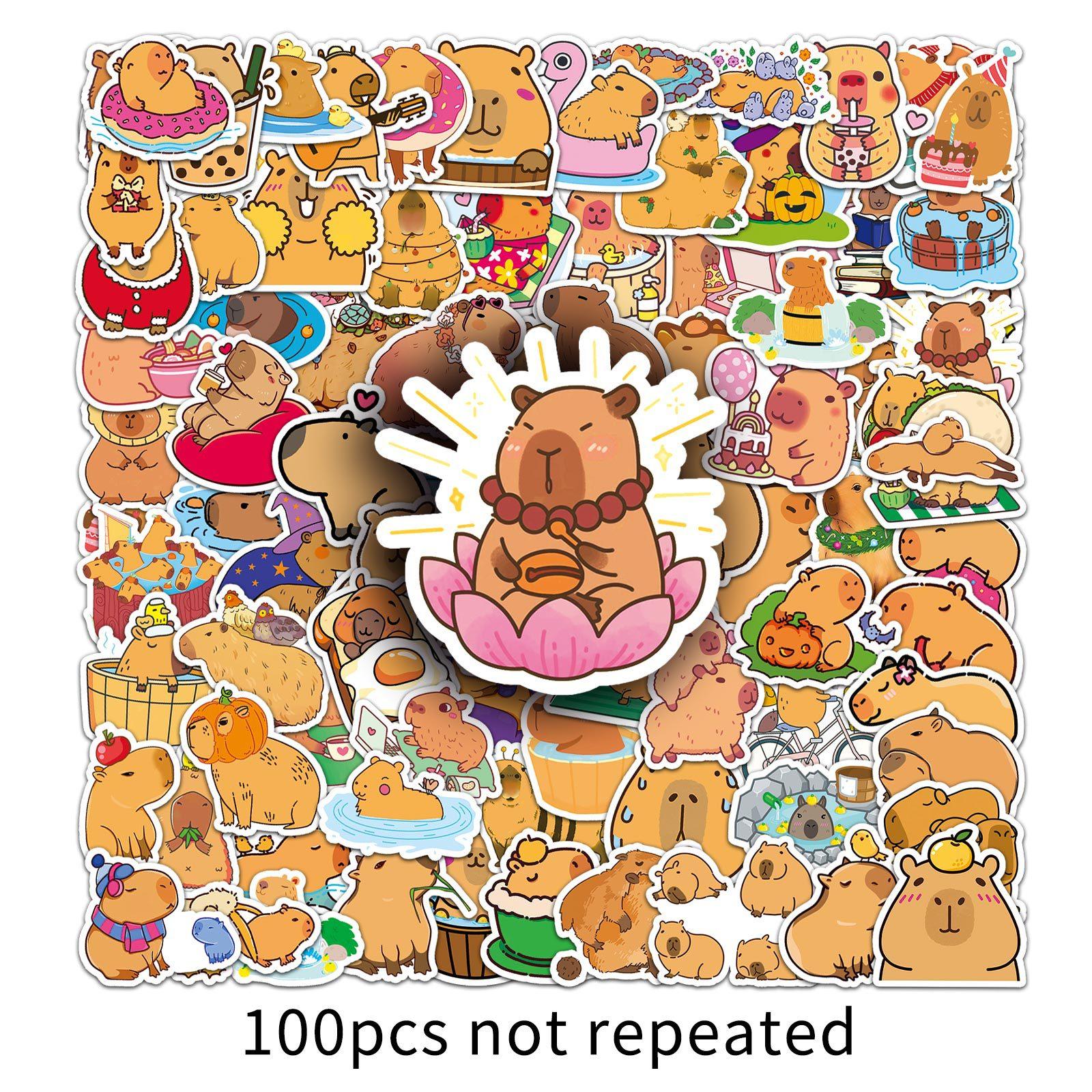 

100 Capybara Cartoon Stickers Cute Animal Kapibala Guka Decorative Water Cup Mobile Phone Small Mochi Stickers