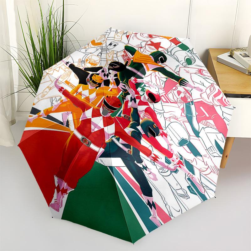 

1pc Power Rangers Automatic Opening Folding Umbrella with 8-Bone Iron Frame, Portable Tri-Fold Design for Outdoor Use, Perfect Gift for Fans, Traveler