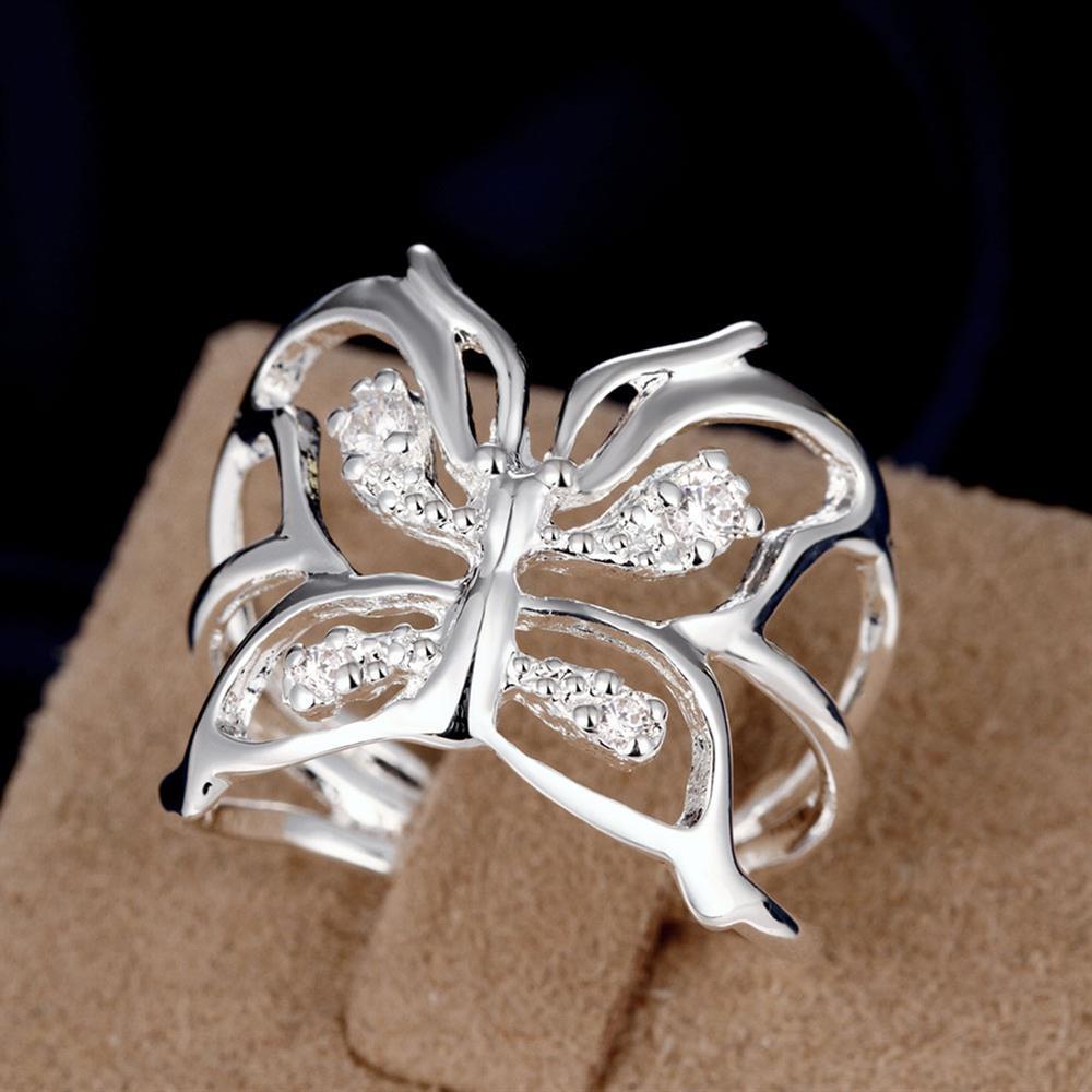 Luxury S 925 Sterling Silver Crystal Butterfly Rings For Women Adjustable Fashion Wedding Accessories Party Gifts Jewelry