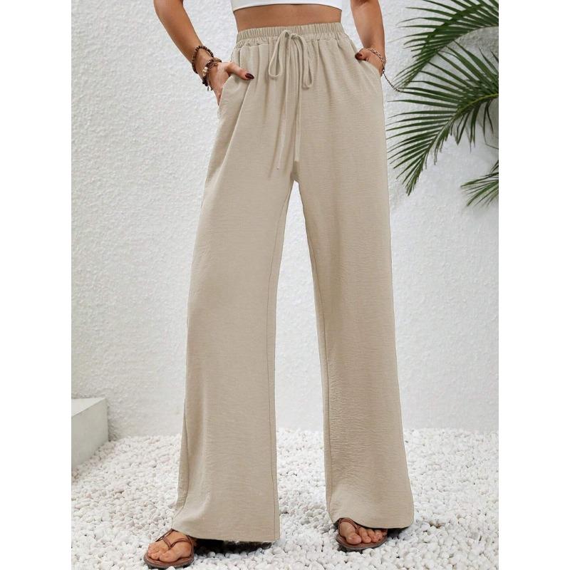 Women Casual Solid Color Loose Wide Leg Floor Length Pants