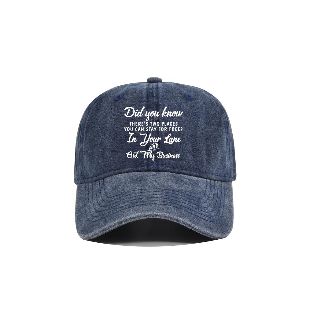Stay In Your Lane Out My Business Slogan Baseball Cap Distressed Denim Adjustable Casual Sun Hat