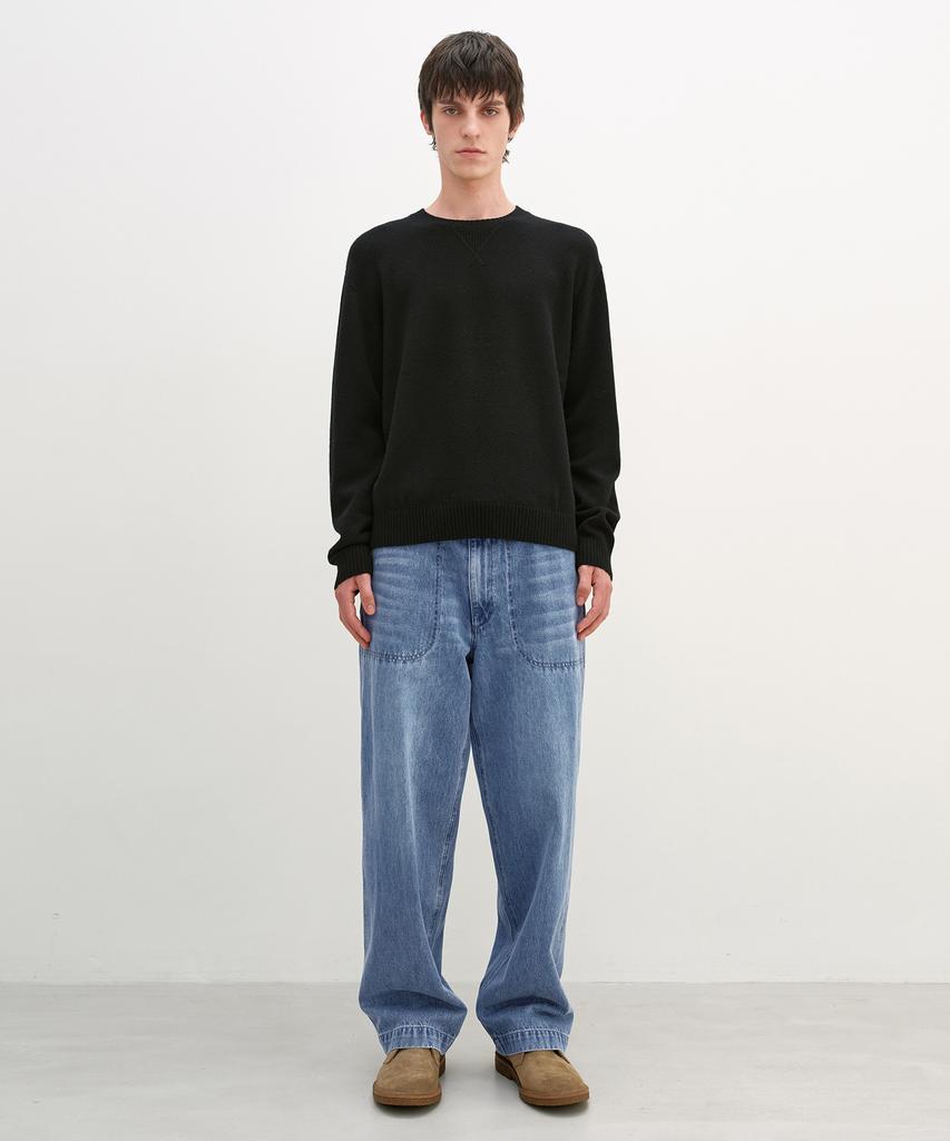 INSILENCE Gusset Wool Crew Neck Pullover Black