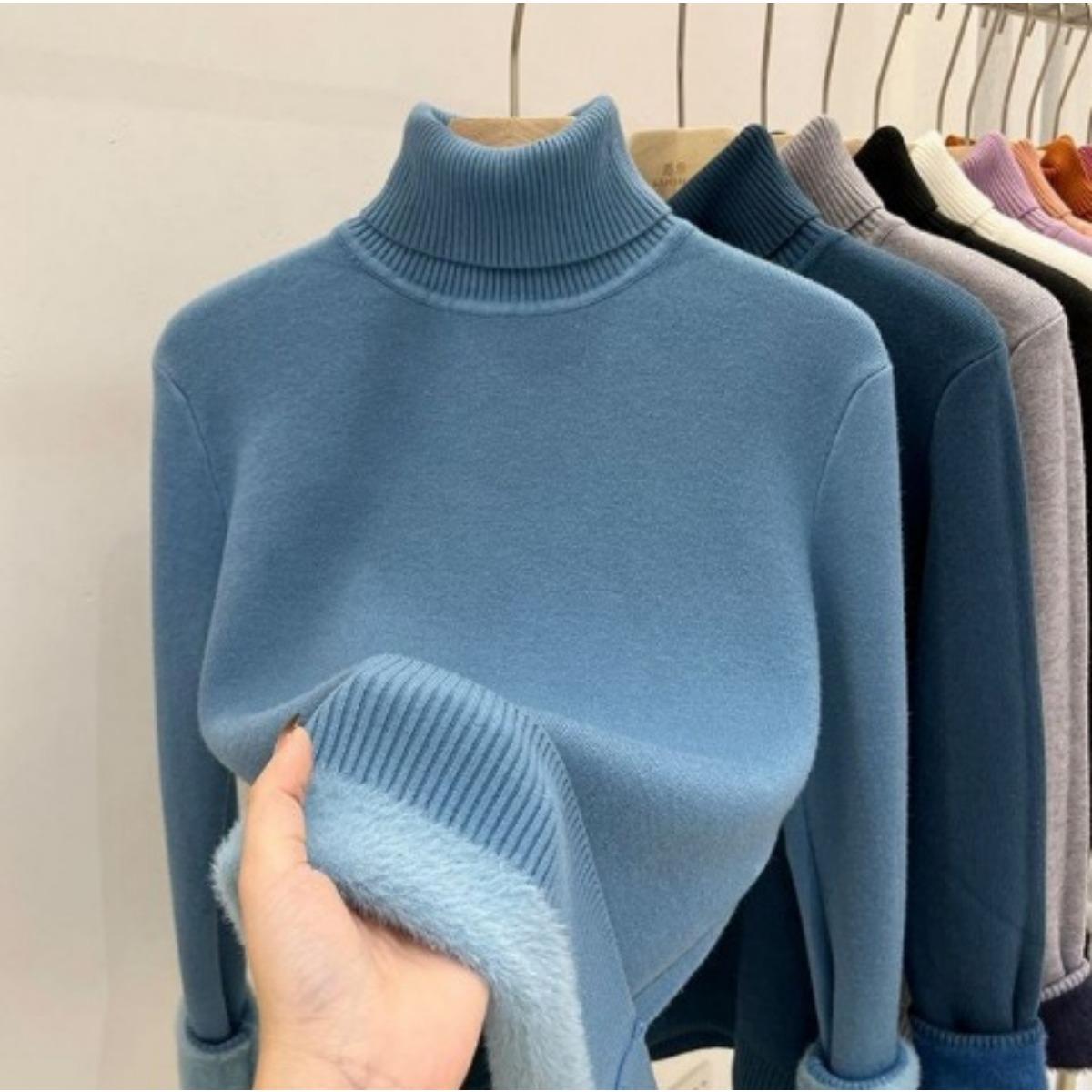 Свитер с высоким воротником для женщин облегающий и стройнящий топ для осени и зимы черная вязаная базовая рубашка со стильным видом XL темно-синий 2339₽