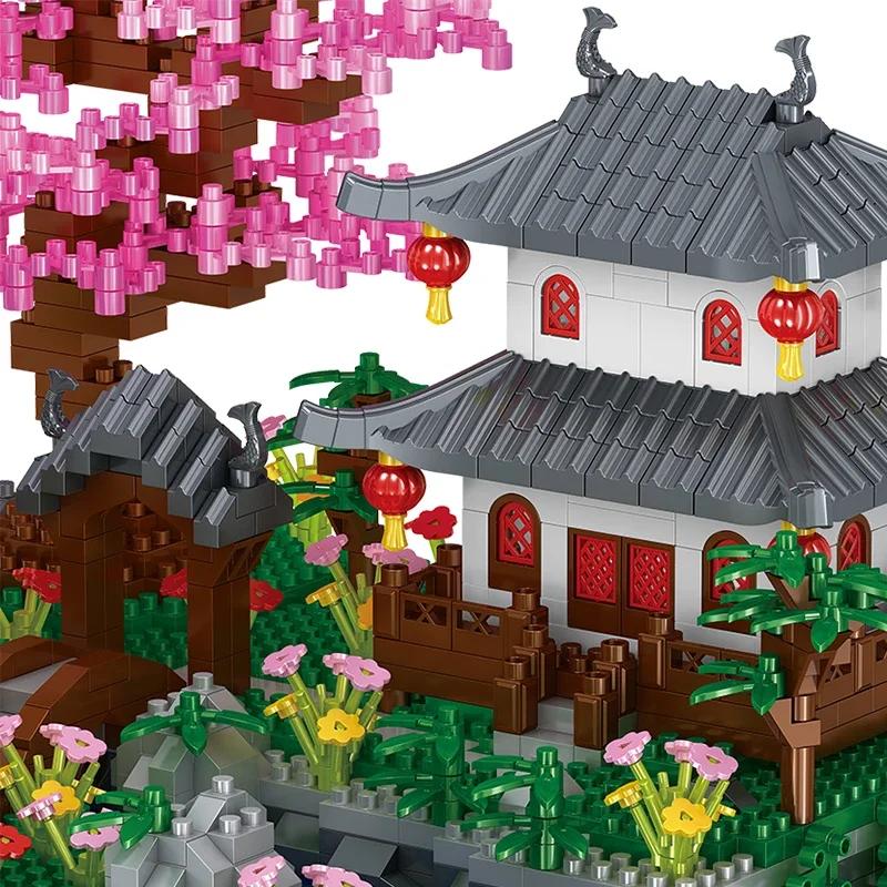 Moc Peach Blossom Pool Cherry Tree House Building Block Chinese Architecture Diy Bricks Cherry Blossom Toy For Kids Adult Gift