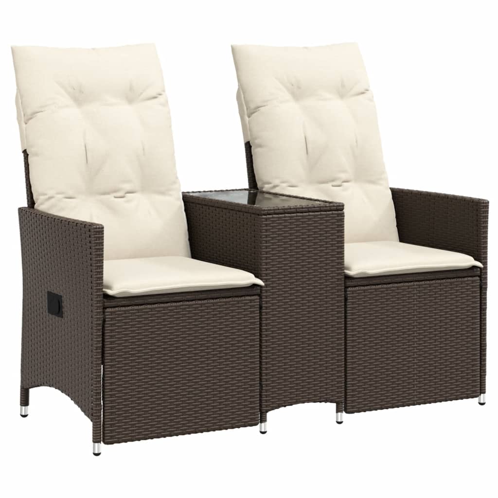 2 Seater Adjustable Garden Sofa with Table Brown Poly Rattan