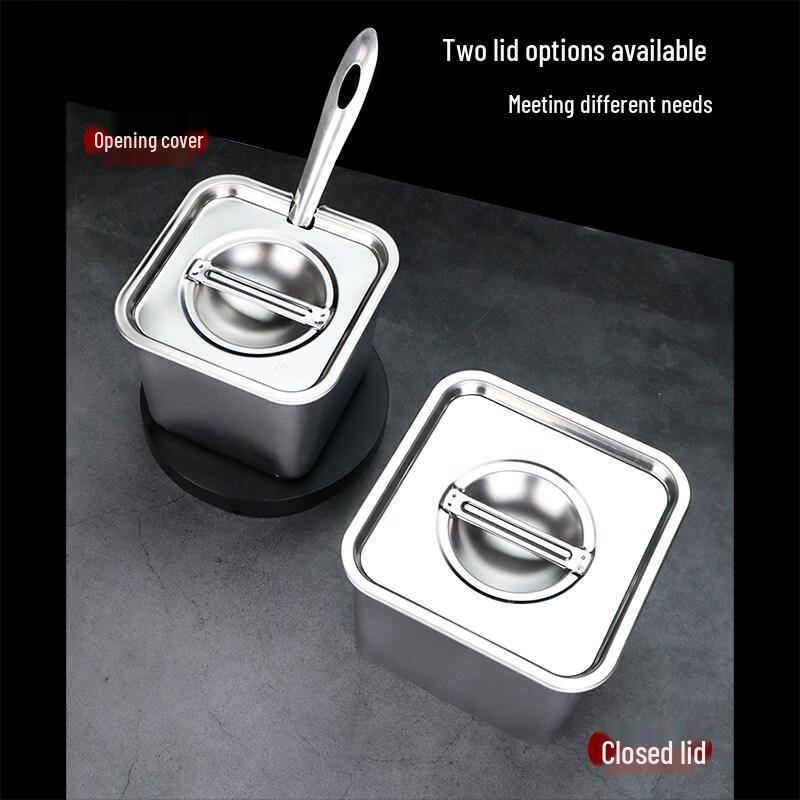 DM Thickened Stainless Steel Square Condiment Container with Lid