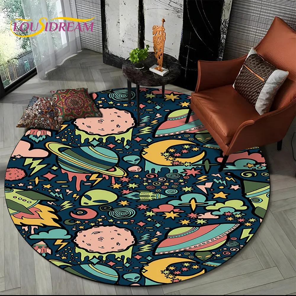 3D Astronaut Space Cartoon Round Area Rug,Carpet Rug for Living Room Children's Bedroom Sofa Playroom Decor,Non slip Floor Mat