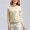 Autumn Winter Women's Crew Neck Beaded Pullover Sweater Long Sleeve Loose Solid Color Stretchy Knit Sweater