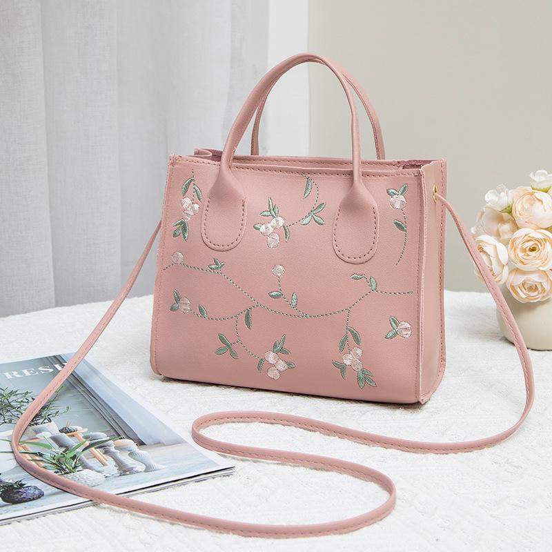 Flower embroidered handbag, stylish and simple shoulder bag, lightweight and compact mobile phone bag, women's bag.